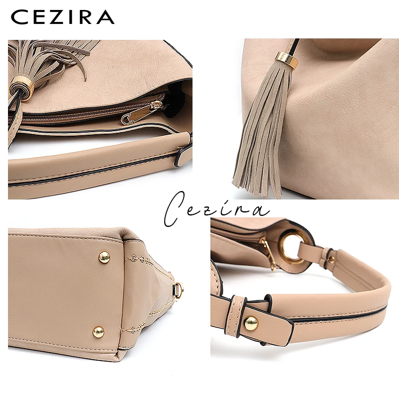CEZIRA, сумки-Хобо с кисточками, повседневные, повседневные, для женщин, для работы, сумка из искусственной кожи, на одно плечо, сумки для девушек, высокое качество, для женщин