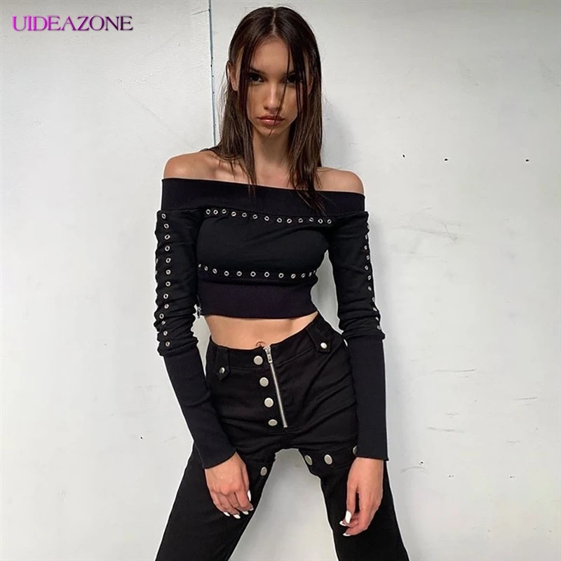 UIDEAZONE модная женская сексуальная рубашка с открытыми плечами вырезом лодочкой