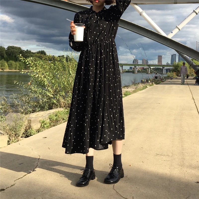 Женские весенние шифоновые платья с длинным рукавом и галстуком бабочкой