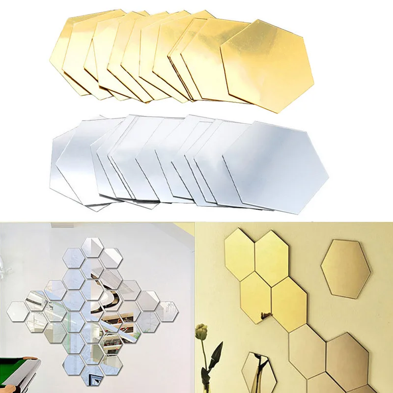 12Pcs 3D Mirror Hexagon Vinyl Removable Wall Sticker Decal Home Decor Art DIY Creative Honeycomb Wall Stickers Mirror Stickers images - 6