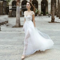 sodigne white boho wedding dress 2022 simple cap sleeve appliques lace tulle beach bride gowns vestidos de novia