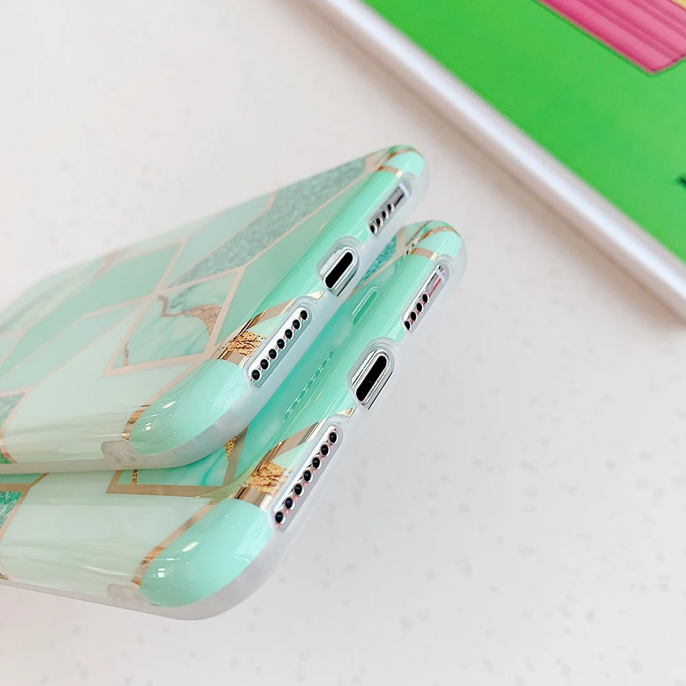 Чехлы для телефонов с геометрическим мрамором для iPhone 6, 6s, 7, 8 Plus, X, XR, XS, 11 Pro, мягкая Гальваническая задняя крышка, чехол