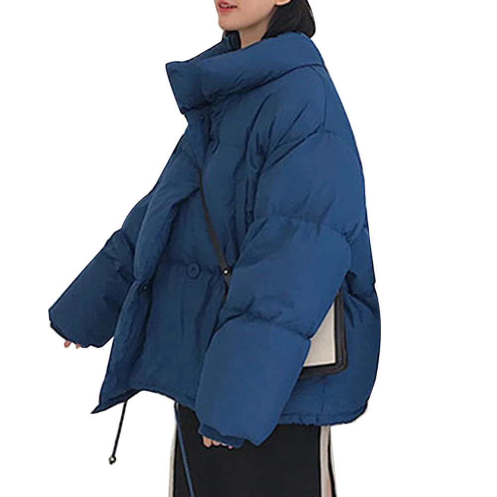 Blue PUIMENTIUA Winter Warm Jacket Women Stand Collar Solid Black White Female Down Coat Loose Womens Plus Size Short Parka New - Цвет: Blue