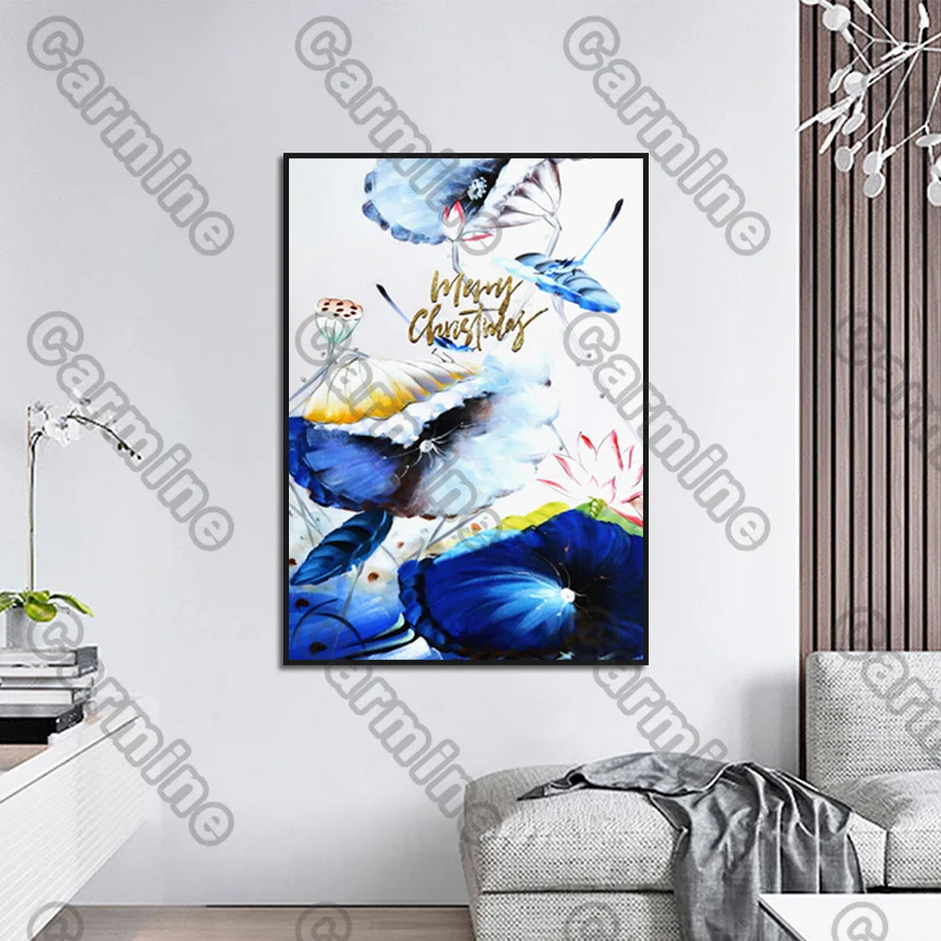 

Poster Dark Blue Lotus Leaves Plants Canvas Painting and Prints Wall Art Decoration for Living Room and Bedroom 2Pcs Frameless