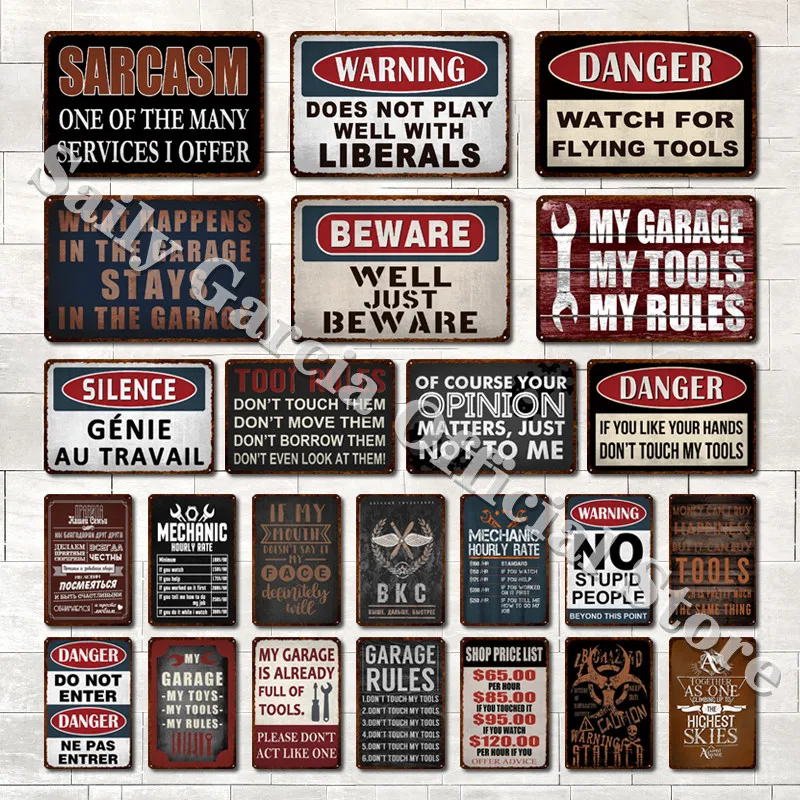 

My Garage Rules Metal Tin Sign Warning Art Vintage Metal Plate Beware Garage Danger Man Cave Metal Wall Decor Posters Plaques