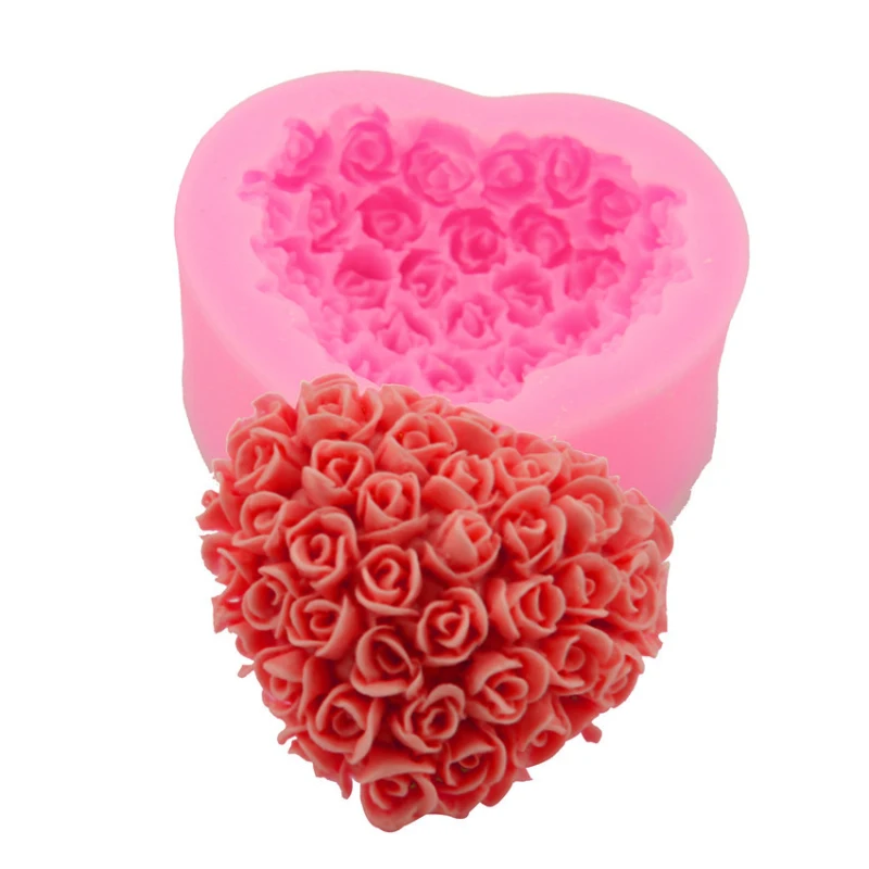 

3D Love Heart Silicone Soap Mold DIY Rose Flower Cake Form Fondant Soap Candle Making Handmade Decorating Cake Mould Baking Tool