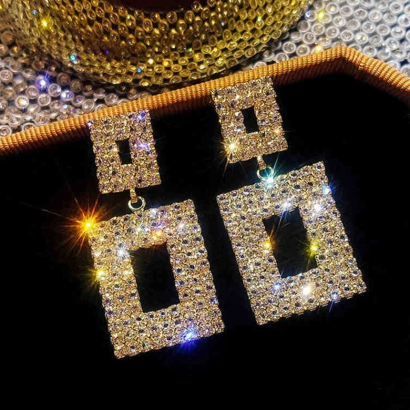 Модные геометрические серьги с кристаллами для женщин модные квадратные круглые