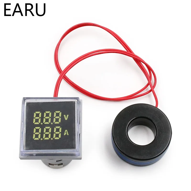 Mini Digital Voltmeter Ammeter 22mm AC 20-380V 0-100A Amp Volt Voltage Tester Meter Dual LED Indicator Pilot Lamp Light Display