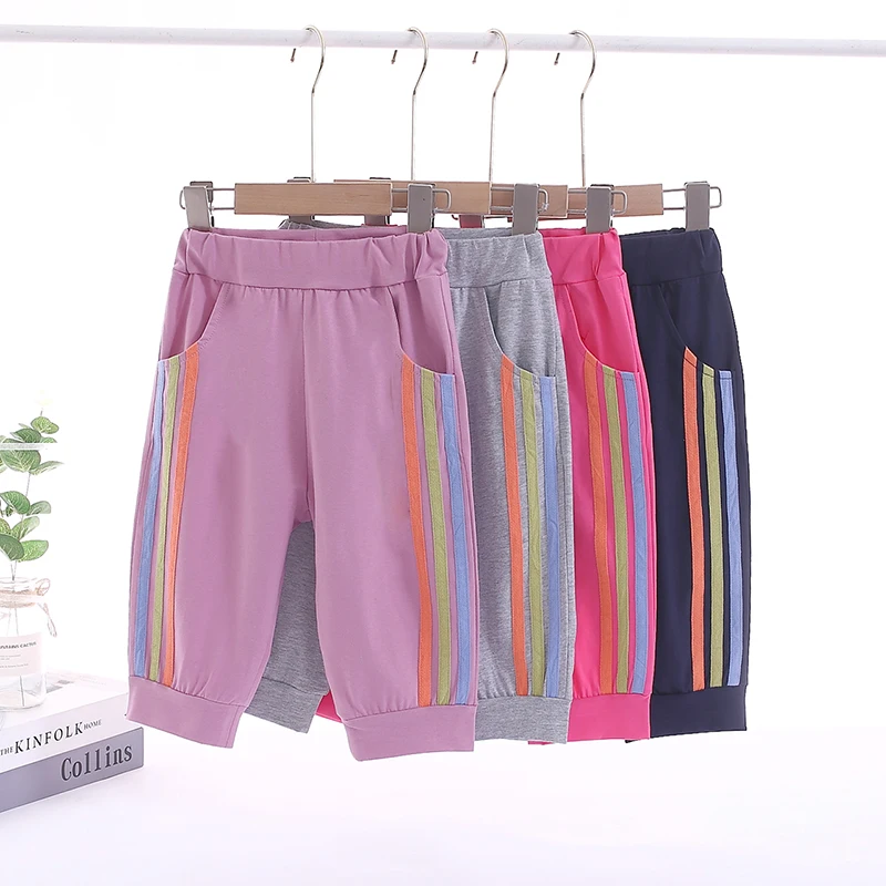 

Новые летние цветные полосатые укороченные брюки Bailiweini для детей, повседневные шорты и детские удобные спортивные брюки