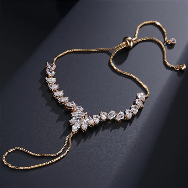 Gold Color 1 UILZ Модный изысканный маркиз огранка кубический циркон регулируемые браслеты для женщин Модный соединяющийся браслет, соединенный с кольцом на пальце ювелирные изделия JMBP143 - Окраска металла: Gold Color 1
