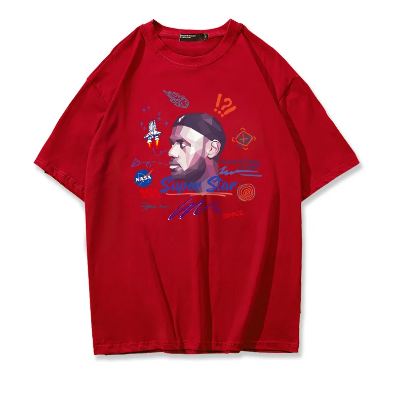 

Cartoon NBA astronaut James short-sleeved casual T-shirt men and women loose couples cotton tide brand basketball student clothe