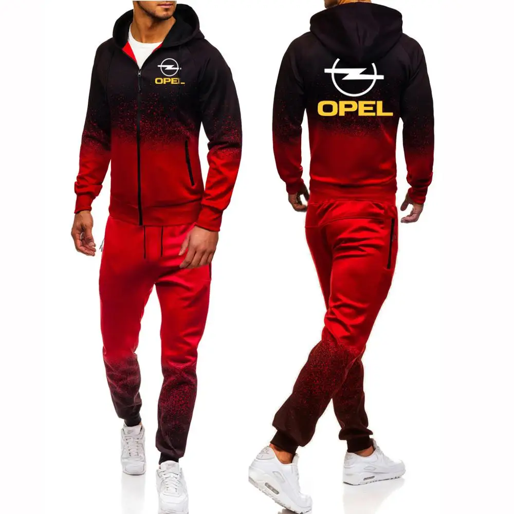 

2021 OPEL Men's Brand Print Set Man's Casual Sweatpant Sets Harajuku Jackets Sport Suits Hip Hop Male Gradient Hoodies