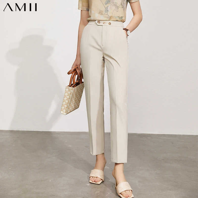

Amii Minimalism Summer Pants For Women Offical Lady Solid High Waist Straight Women's Suit Pants Causal Women's Pants 12140607