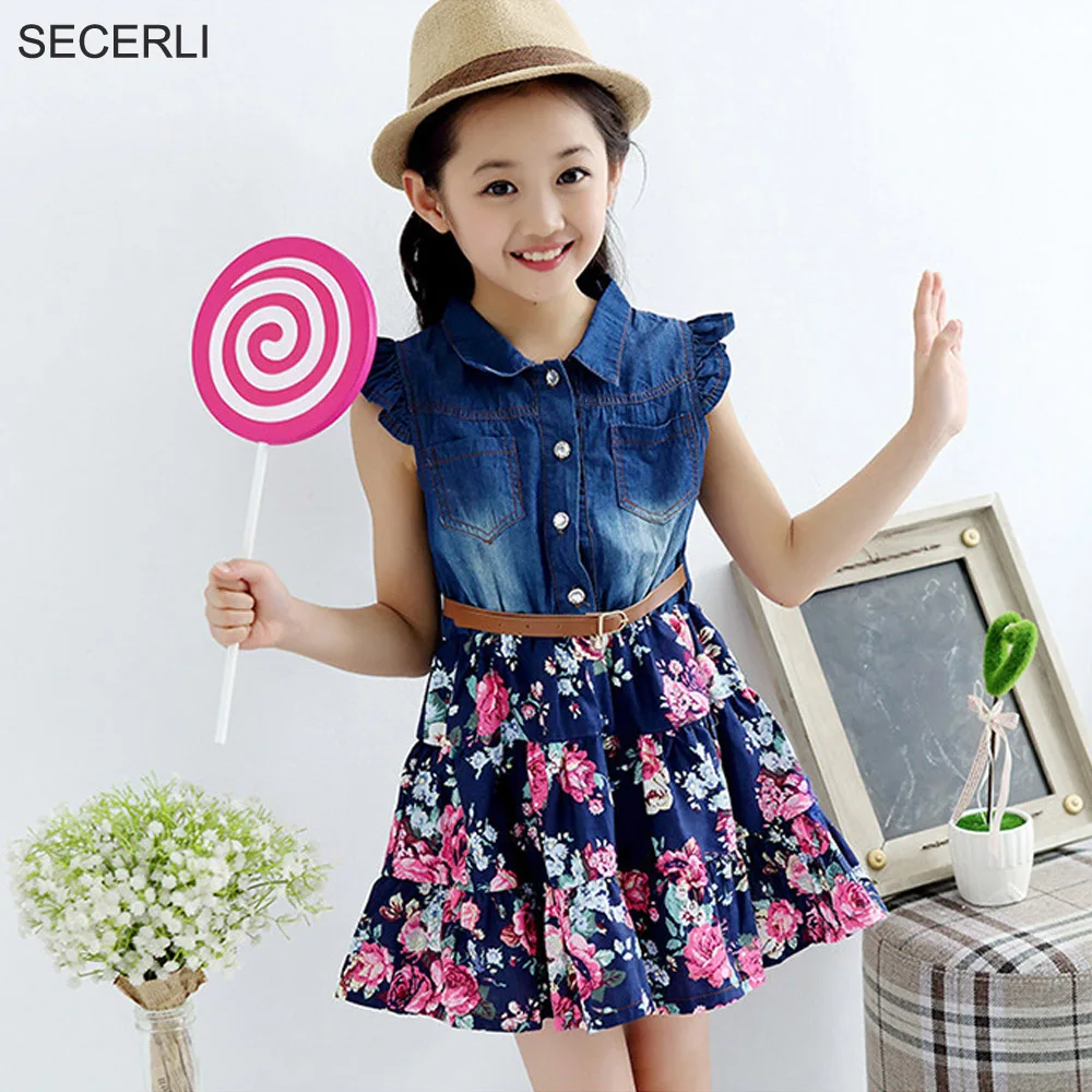 Хлопковое джинсовое платье с длинным рукавом-лепестком на возраст 2-12 лет |