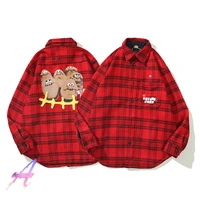 travis scott jacket cactus jack red plaid shirt high quality woolen jacket women mens clothing