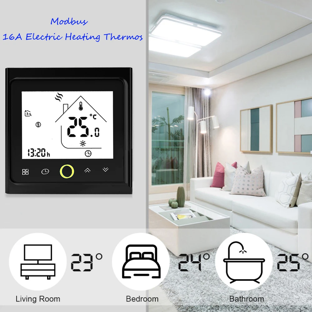 Thermostat Modbus Communication 16A Electric Heating LCD Touch NTC Sensor Programmable Room Temperature Controller | Обустройство