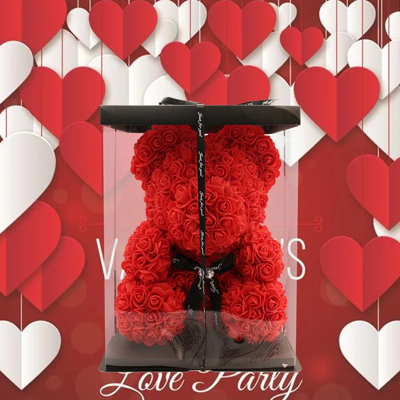 

Artificial Rose Flower Warm Heart Hug Bear 25cm, Valentine's Day, Wedding Anniversary Gift, Pe Foam Flower Rose Bear Gift Box