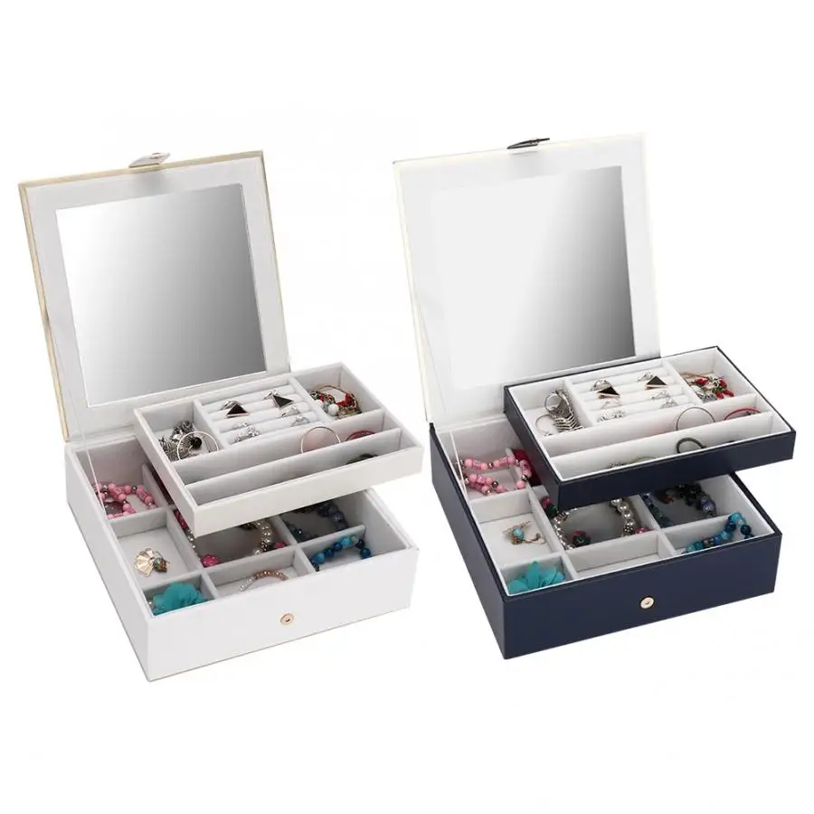 2 слоя PU серьги из кожи кольца коробка для хранения ювелирных изделий держатель