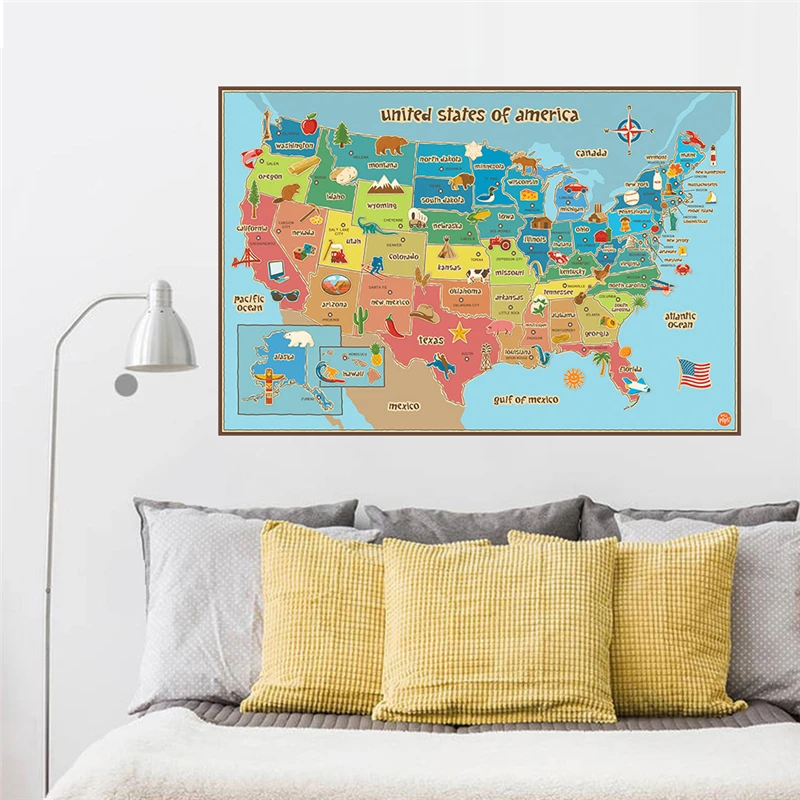 

Animal & Plants Map Of American Wall Stickers Kindergarten Classroom Kids Room Home Decoration USA Map Wall Mural Art Pvc Decals