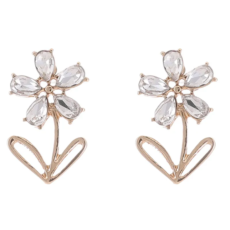 

2020 Fashion Elegant Cute Zircon Crystal Flower Stud Earrings For Women Students Delicate Clip On Earring Jewelry Oorbellen