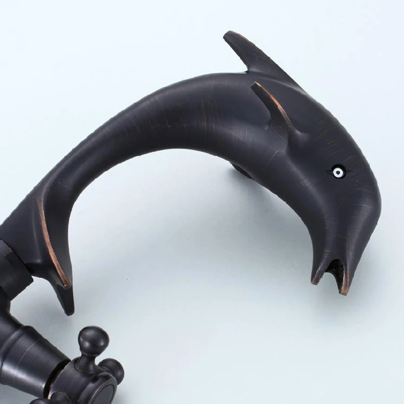 

Basin Faucets Dolphin Black Bathroom Taps Classic Vanity Lavatory Home Decoration High Arch Dual 2 Handle Swivel Crane SY-3337R