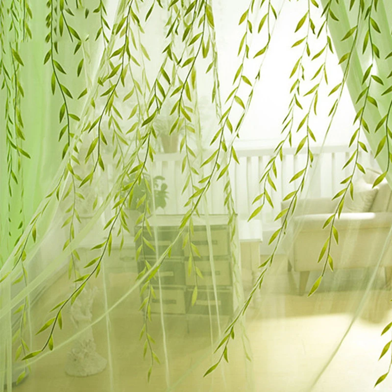 Pastoral Style Willow Floral Window Decorative Cortinas for Bedroom Living Room Cute Leaf Tulle Curtains Blinds Voile | Дом и сад