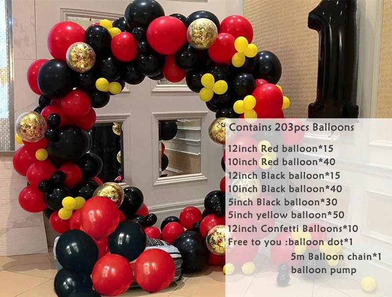 as photo 203 шт. DIY Арка с воздушными шарами красные, черные желтые воздушные шары комплект гирлянды для свадьбы День рождения, детский душ вечерние украшения для вечеринок - Цвет: as photo