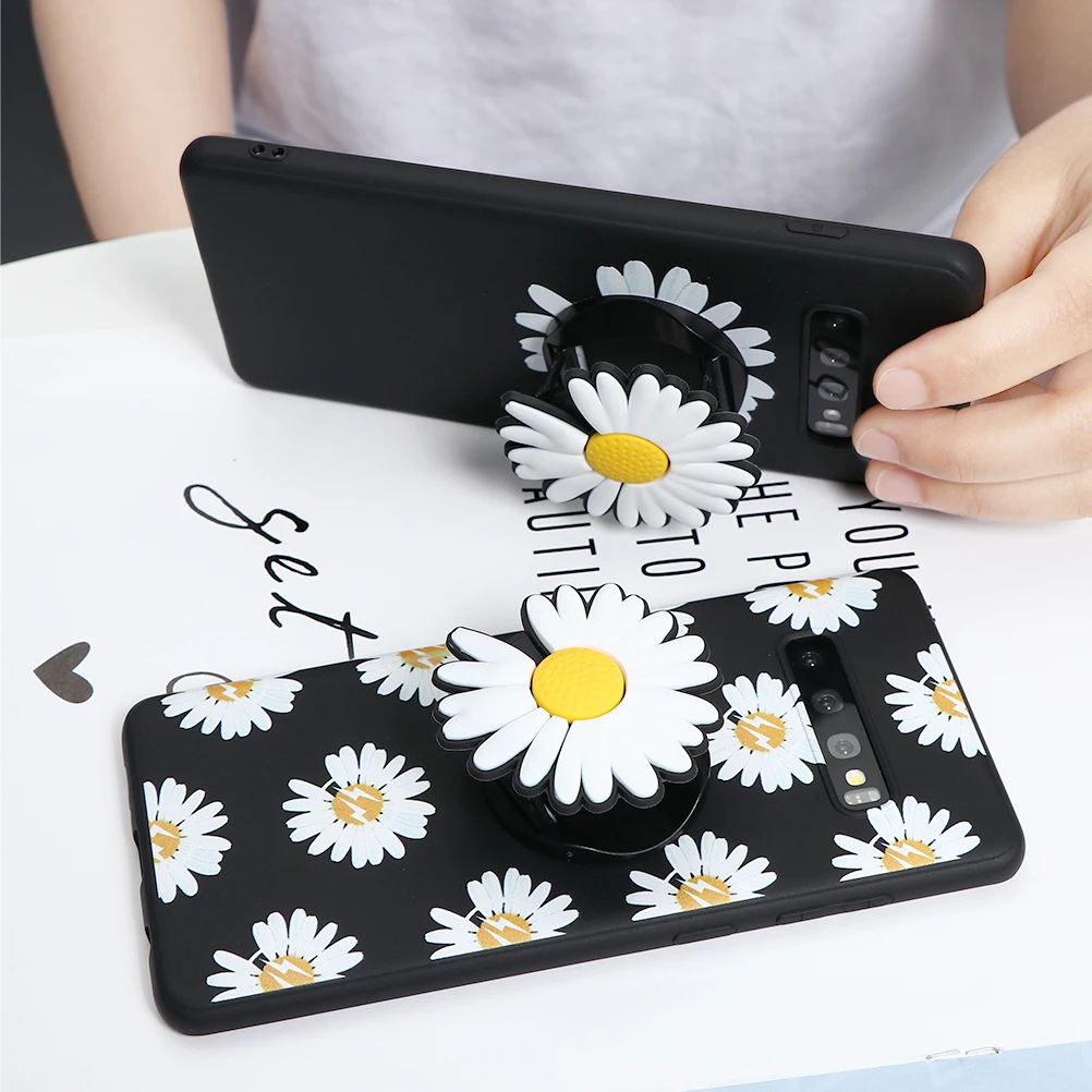 For Samsung Galaxy S20 Ultra Note 10 Pro S10 Lite S8 S9 Plus A50 A70 A71 A51 A40 A30 A20e A7 3D Ins Daisy Stand Holder Soft Case | Мобильные