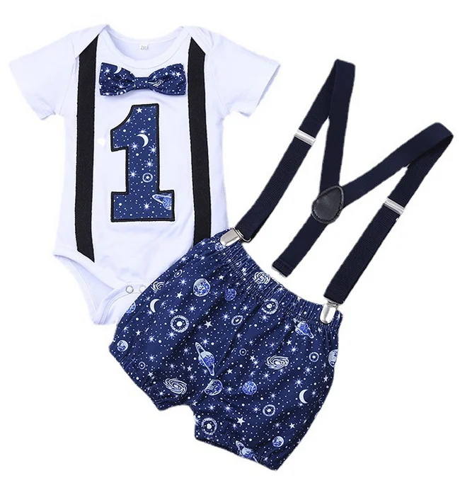 

Комплект из двух предметов для новорожденных, комбинезон с круглым вырезом и галстуком-бабочкой, шорты с плечевым ремнем для младенцев, оде...