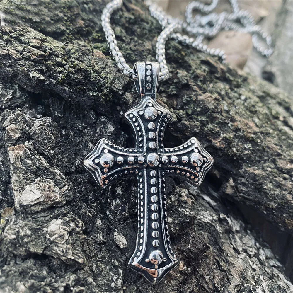 

Mens Biker Catholic Cross Pendant Necklace For Men Ashes Stainless Steel
