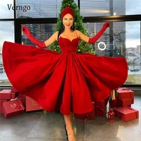 verngo simple a line burgundy evening party dresses 2021 spaghetti straps satin midi tea length prom gowns christmas party dress