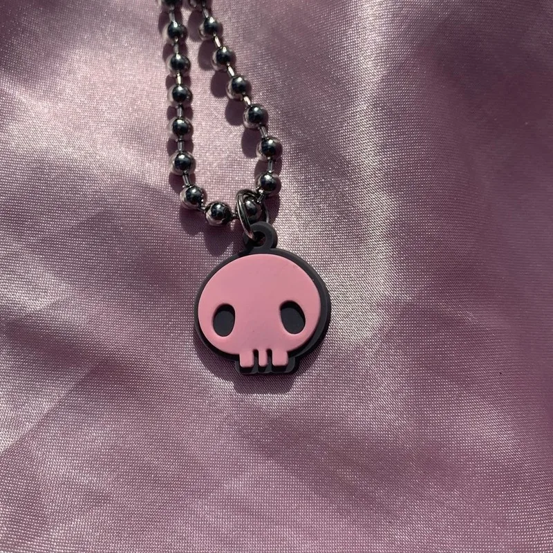 

Harajuku Pink Skull Novelty Pendant Necklaces for Women Punk Men Party Gifts Vintage Cute Choker Chains Necklace Luxury Jewelry