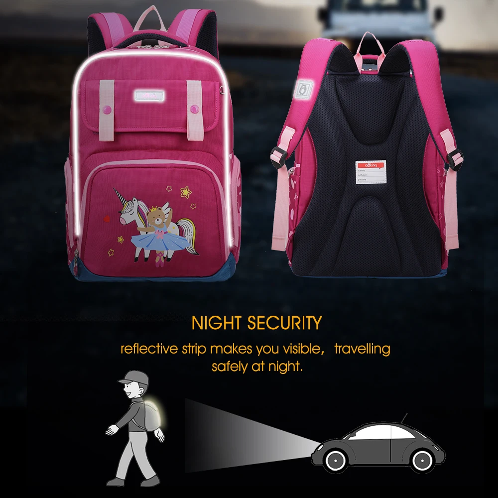 Aoking Lovely Kids School Backpack Large Ergonomic Children Printing Bag Safe Casual Rucksack With Reflective Strip