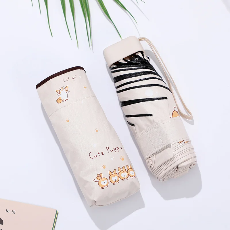 Мини-Зонт детский с рисунком динозавра и корги Карманный Зонт защитой от УФ-лучей