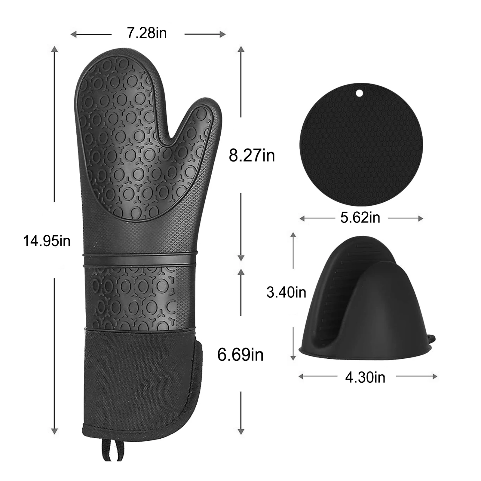 

6-in-1 Silicone Waterproof And Heat-resistant Kitchen Oven Gloves With 2 Silicone Pot Holders And 2 Silicone Oven Gloves