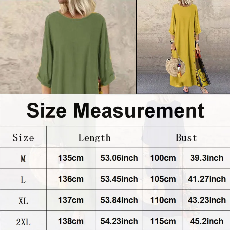 

2020 New Europe and America Autumn Vintage Floral Crew Neck Contrast Color Three-quarter-length Sleeve Maxi Dress