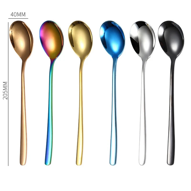8 шт сделанных из нержавеющей стали ложка c длинной ручкой Простые Модные