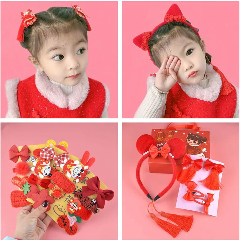 

Новогодние красные заколки для волос, детские заколки для волос с бантом, аксессуары для волос, цветочный головной убор для девочек, детские...