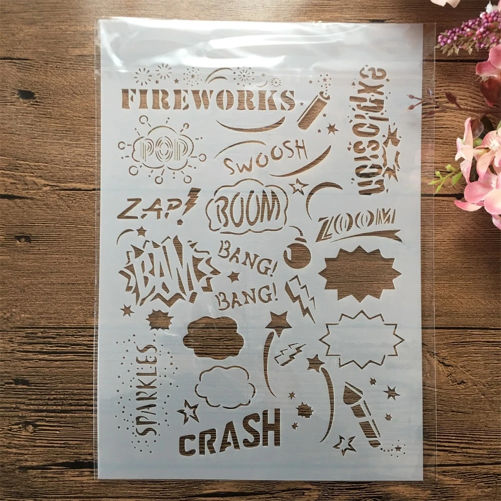 

A4 29cm Fireworks Words Label DIY Layering Stencils Wall Painting Scrapbook Coloring Embossing Album Decorative Template