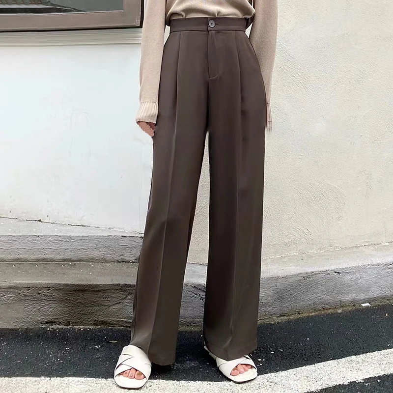 

GALCAUR Korean Fashion Trousers Women High Waist Minimalist Loose Solid Oversized Wide Leg Pants Female New Clothing 2021 Summer