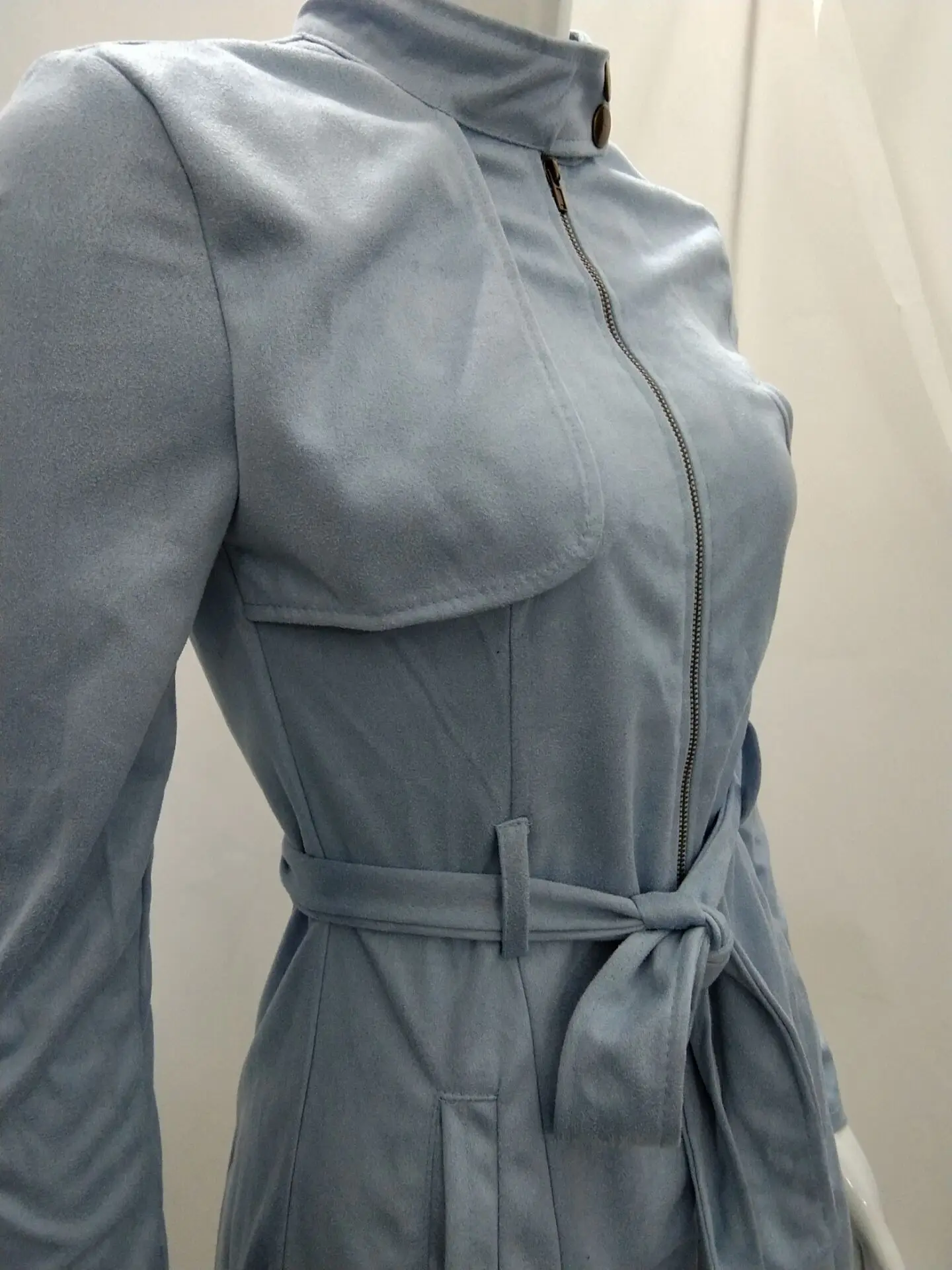 

"Women Long Sleeve Solid Color Windcoat Autumn Turn Down Collar Zipper Pocket Outwear