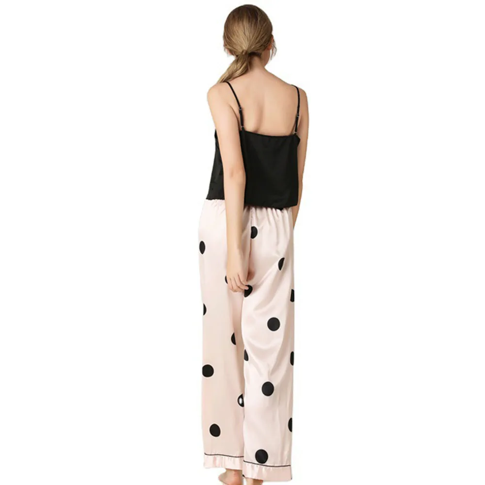 

Simulated Silk Slim Pants Sexy Sling Pajamas Women Summer Sexy Deep U-neck Sling Trousers Comfortable Home Clothing Set