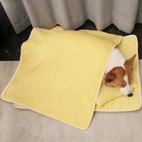 3pcsset yellow dog bed soft cotton quilt pillow mattress couch for dogs plaid puppy cat blankets dog accessories pet suppliers