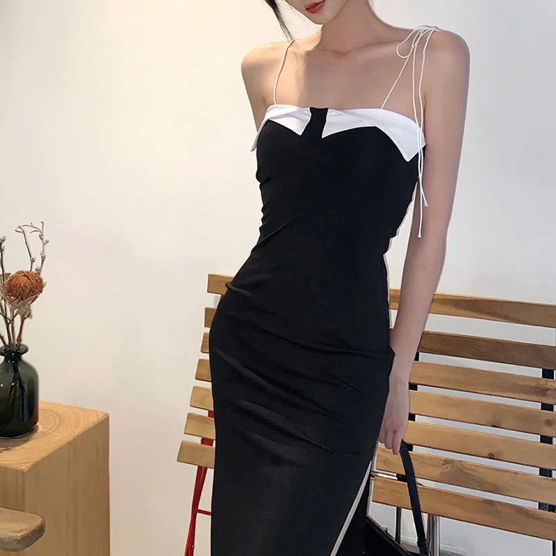 

Sexy Bandage Dress Summer Evening Clothing Gothic Bodycon Black Long Dress Streetwear Off Shoulder High Slit Party Dress