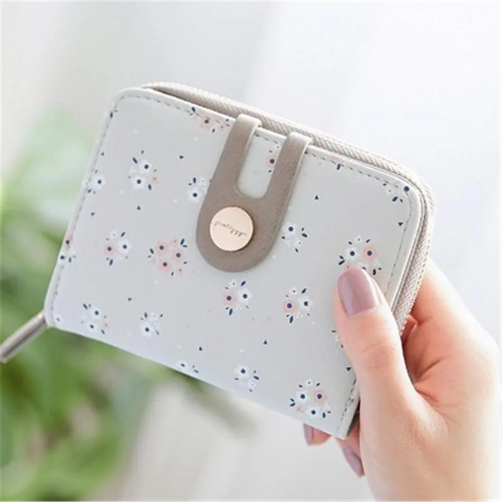 

2020 Hot Sale Women's Short Wallet Korean Printed Zipper Buckle Wallet Cross Section Pu Student Coin Purse