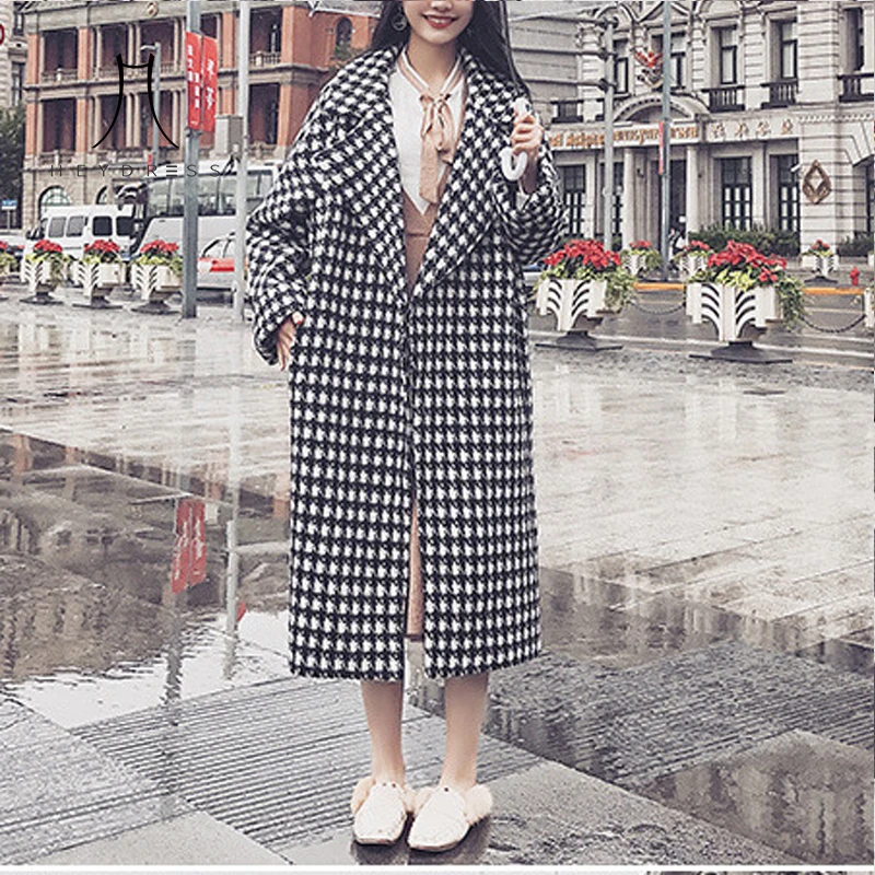 Осень 2019 модное женское Шерстяное Пальто Heydress в клетку женские свободные длинные