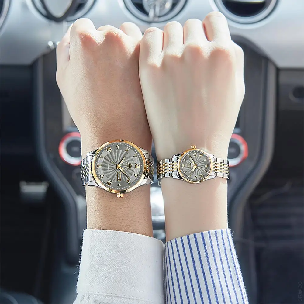 OELVS Couple Watch Luxury Automatic Mechanical Stainless Steel Waterproof Luminous Hands Clock relogio masculino Lovers Gift