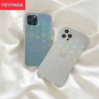 gradient laser love heart clear phone case for iphone 13 12 11 pro max x xs xr 7 8 plus shockproof bumper shining back cover