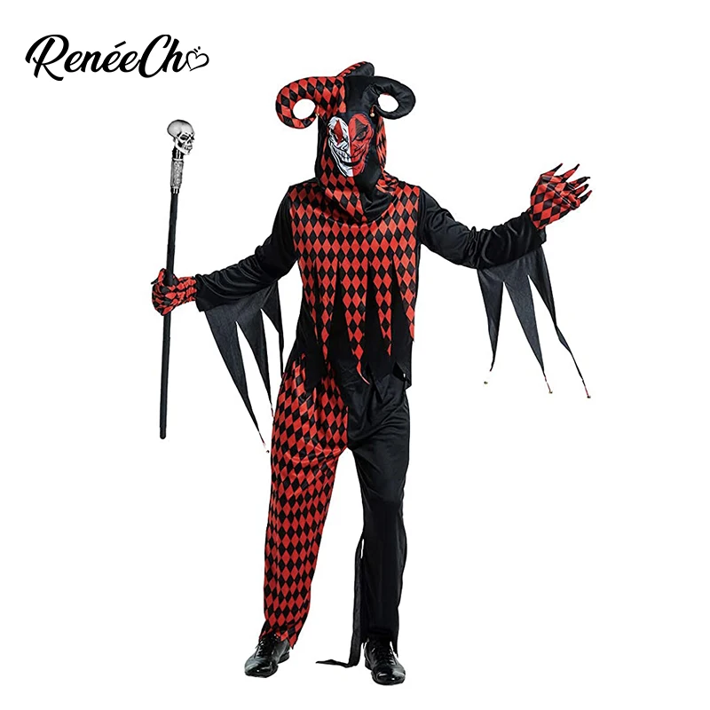 Reneecho Halloween Kostüm Für Männer Böse Jester Kostüm Für Erwachsene Karneval Party Cosplay Purim Cosplay