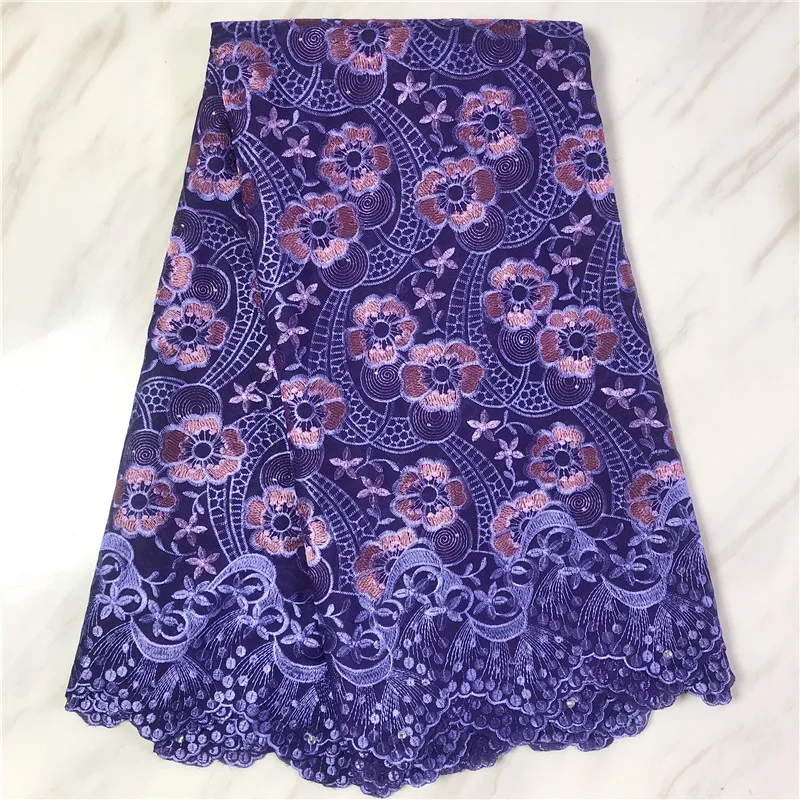

High Quality African 2020 Swiss Voile Lace With Stone 100% Cotton Embroidered Lace dress Fabrics FP109